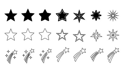 A collection of star and comet icons in various designs and styles © Ms