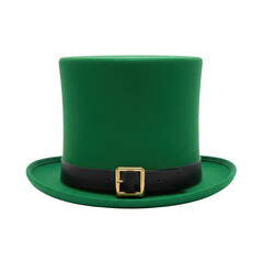 A vibrant green top hat with a gold band and decorative gold trim on the brim