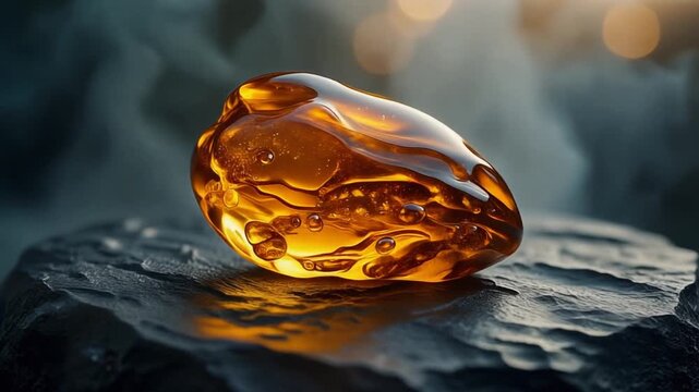 Abstract dense molten amber resin dropl motion texture background in cinematic macro