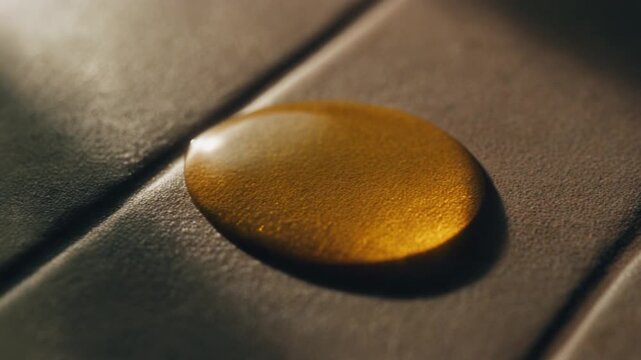Crystal clear droplet of essential oil sliding fluid texture in cinematic macro