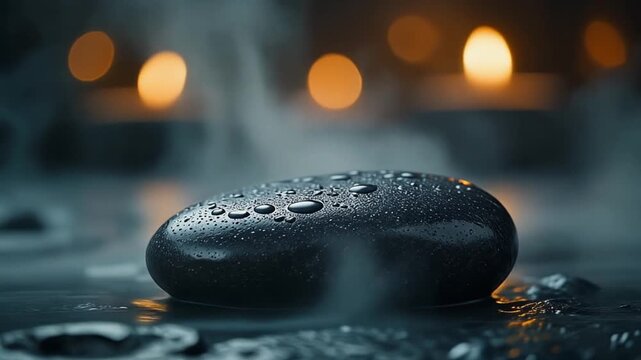 Shimmering polished obsidian massage ston mineral texture in cinematic macro close up