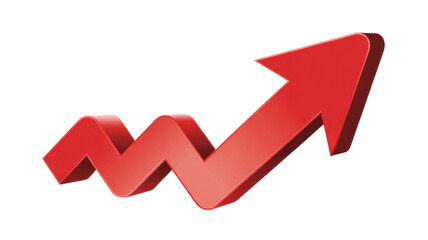 Red 3D arrow graph trending upwards red arrow 3D arrow isolated on a transparent background