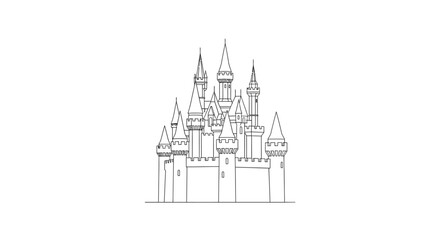 Obraz premium Fairytale castle line art illustration on white background