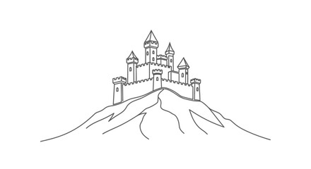 Line art drawing of a majestic castle on a hill © jum