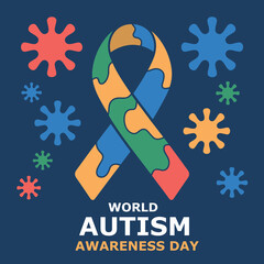 World Autism Awareness Day Graphic with Puzzle Ribbon and Text