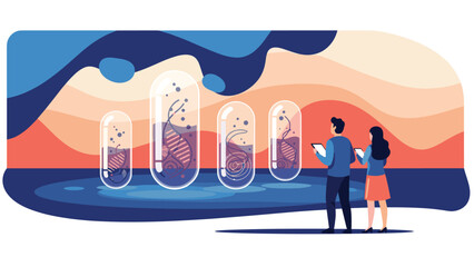 Naklejka premium Biotechnology researchers examining genetic material in specialized containers to advance medical science and human health.