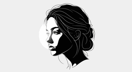Fototapeta premium Striking minimalist black and white portrait of a woman's profile with elegant hair style and