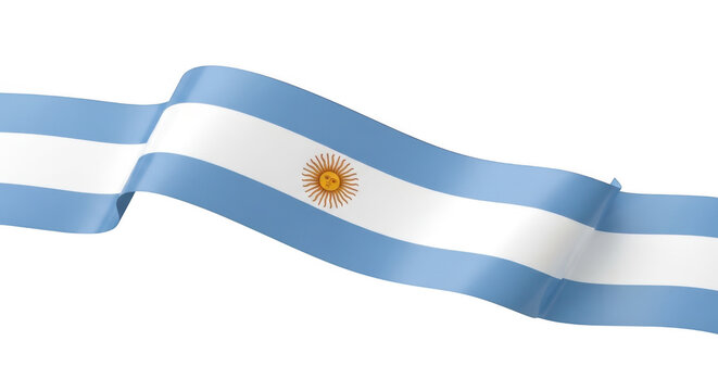 Waving flag of argentina with a vibrant design and national emblem, symbolizing the country's rich history and culture, isolated on transparent background