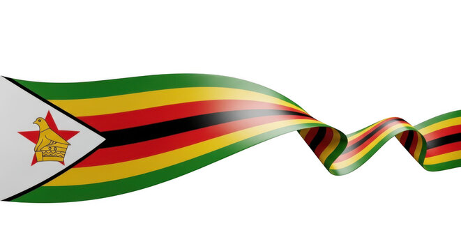 Zimbabwe flag waving in the wind with vibrant colors and a star emblem isolated on transparent background