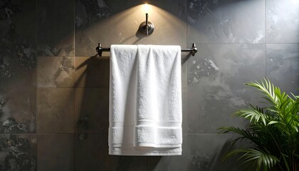 Elegant White Towel Displayed on Vintage Hook Against a Textured Wall