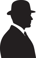Gentleman in hat profile vector silhouette illustration classic male portrait line art