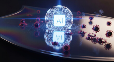 Obraz premium AI defending against virus spread, technological breakthrough in health protection and disease prevention