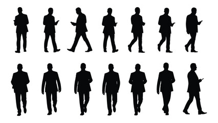 A group of people walking in different poses isolated on white background, Vector