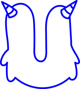 Letter U Monster Outline Horn Concept Playful Kid Fun Coloring Page Laser Stamp Font