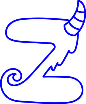 Letter Z Monster Outline Horn Concept Playful Kid Fun Coloring Page Laser Stamp Font