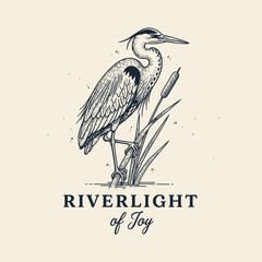 Fototapeta premium Elegant Heron Standing Among Reeds in Detailed Engraving Style Illustration.