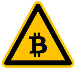 Se&ntilde;al de advertencia de Bitcoin criptomoneda s&iacute;mbolo financiero ilustraci&oacute;n vectorial