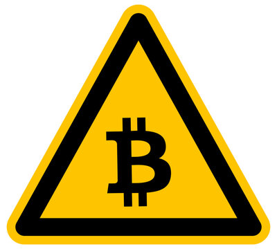 Se&ntilde;al de advertencia de Bitcoin criptomoneda s&iacute;mbolo financiero ilustraci&oacute;n vectorial