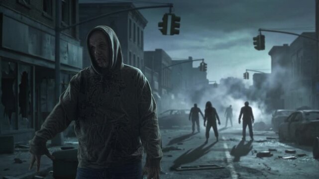 Vigilant Eyes Observe Approaching Undead, Guarding Battered Street Against Encroaching Undead Creatures