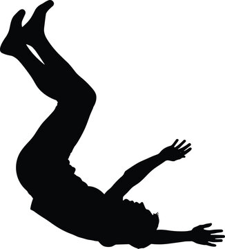 Black Silhouette Vector Illustration of a Person Falling Backwards Through the Air Representing Risk Danger Failure or High Impact Stunt