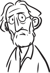 Obraz premium Hand Drawn Old Man Black and White Avatar Illustration in Minimal Line Art Style Design