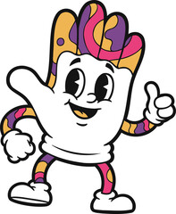 Naklejka premium A cartoon tooth character with colorful stripes and a friendly gesture is illustrated in a vibrant and playful environment.