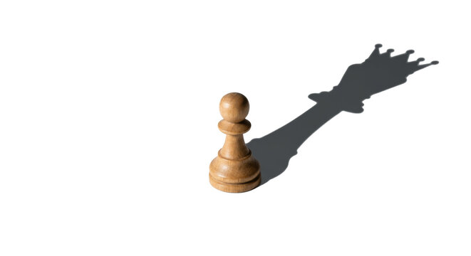 Wooden Chess Pawn Casting Dramatic Crown Shadow Isolated on Transparent Background.Keywords: