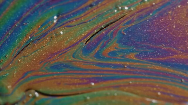 Abstract Oil Slick Rainbow Swirls Macro Close-up.