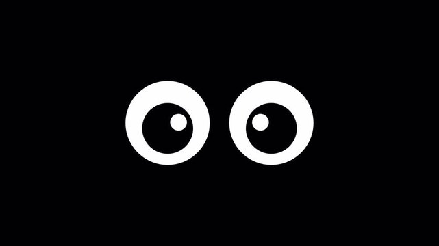 Cartoon Big Eyes Animated Blinking, Winking, Moving Sideways on Black Background, 2D Animation with Alpha Channel 4k video