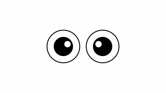 Cartoon Big Eyes Blinking, Animated Winking, Moving Sideways 2D Animation on Black Background 4k video