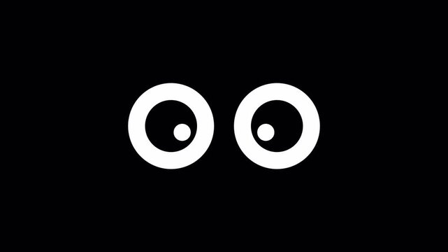 Cartoon Big Eyes Blinking, Winking, and Sneering Animation with Sideways Movement on Black Background, 2D Animated Eyes with Alpha Channel 4k video