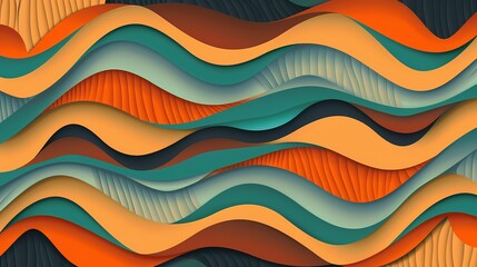 Obraz premium Abstract Wavy Layers Of Orange Teal And Brown With Vertical Lines Texture