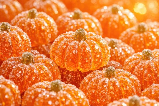 Dulces de calabaza de gelatina, caramelos de goma de Halloween, golosinas azucaradas de oto&ntilde;o, postres festivos de temporada