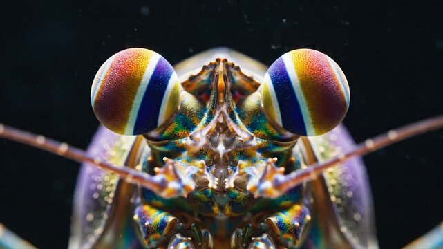 Extreme Close Up of a Colorful Mantis Shrimp with Detailed Eyes.
