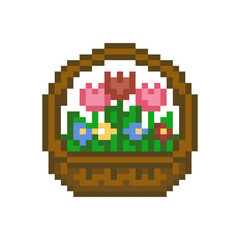 Obraz premium Pixel Art Flower Basket With Colorful Tulips