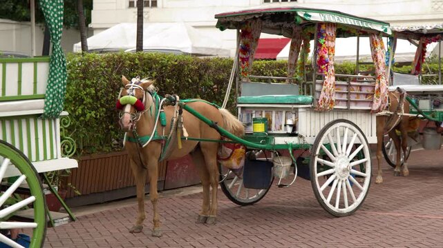 Traditional Horse Drawn Kalesa Carriage Parked in Intramuros Manila