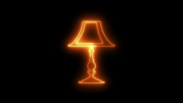 Orange neon outline of a vintage table lamp on a dark background light lighting