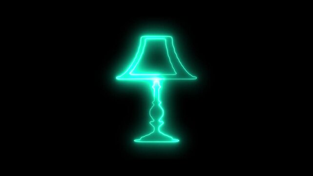 Cyan neon outline of a classic table lamp on a black canvas light lighting