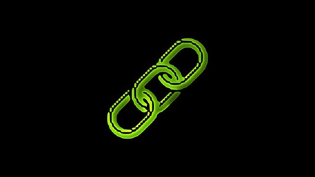 Green Neon Outline of a Chain Link on Black Background connection security