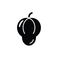 Obraz premium Black silhouette of three bunched grapes fruit white background