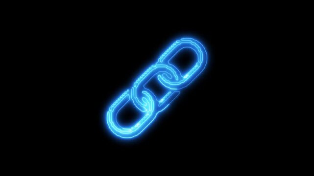 Glowing Blue Neon Chain Link Symbol on Black Background connection network