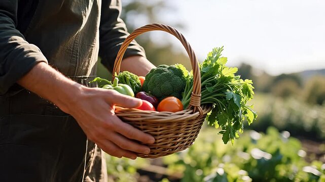 Person holding basket of fresh vegetables