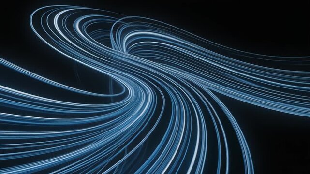 Futuristic looping metallic blue lines curving smoothly into S shape continuous motion seamless surreal ambience cascading softly abstract cinematic loop version one