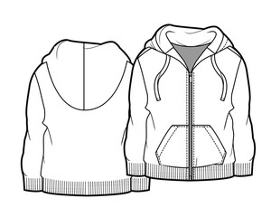 Kids zip up hoodies technical flat sketch vector mockup illustration. © Clothing Design