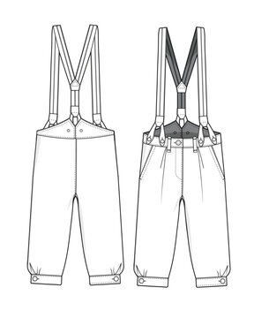 Kids suspenders mockup template vector design technical illustration.