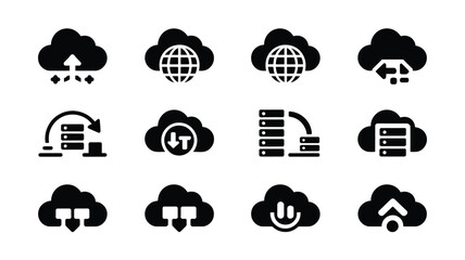 Fototapeta premium Technology ai silhouette logos showing cloud computing and data storage icons on white background
