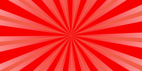Retro red background with vintage circus sunburst. Psychedelic colorful swirl poster, abstract pattern in 70s carnival style. Hypnotic sunburst vector illustration. © edi