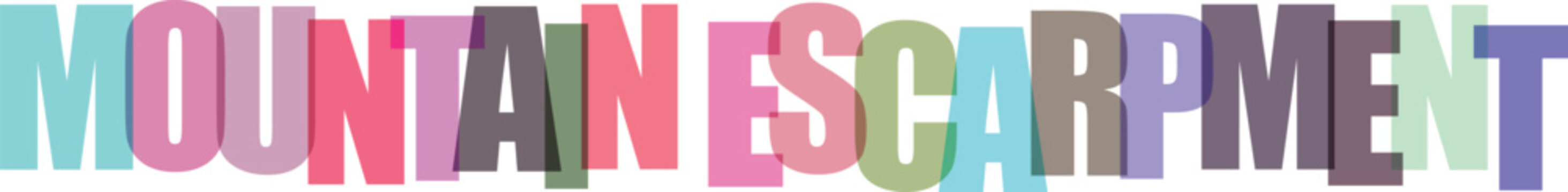 Colorful overlapping letters spelling out mountain escarpment text isolated on transparent background