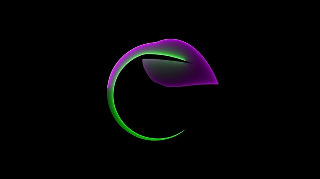 Neon glowing eco leaf symbol with circular Shape saber effect animation on black Background. 4K