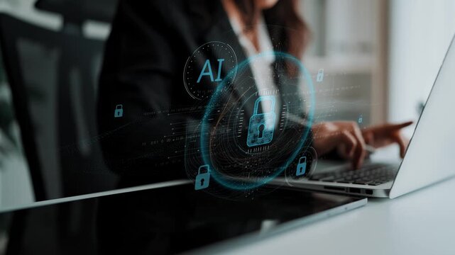 AI cyber security system using biometric authentication and privacy control. Cyber security protects identity, cybersecurity detects threats, cybersecurity ensures safety, and secures data. Marrow